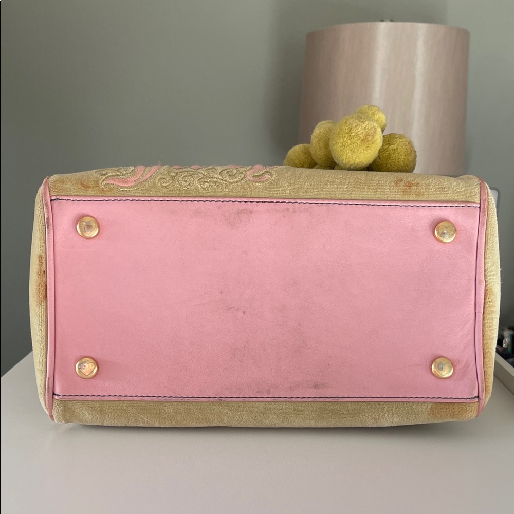 Vintage Juicy Couture Pink & Light Green Satchel with Light Green Pom Poms - Picture 7 of 16